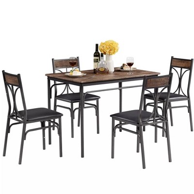 VECELO 5/3-Piece Indoor Modern Rectangular Table Kitchen, Dinette, Breakfast Nook, Dining Set For 4/2, Retro Brown