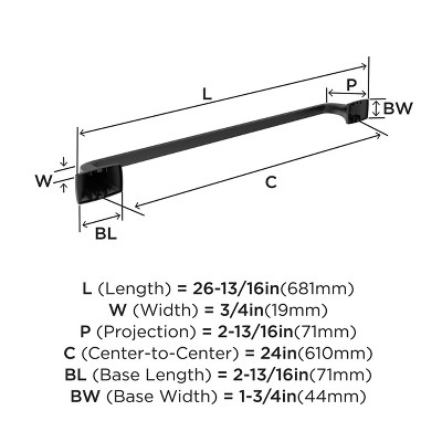 Matte Black 24-Inch Wall Mounted Towel Bar