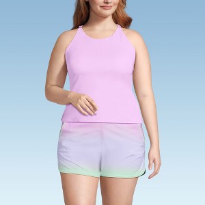 Lands' End Women's Tugless High Neck Strappy Back Tankini Swimsuit Top - 1 of 4