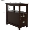 Wooden Narrow Side Table with 2 Drawers & Open Shelf, Freestanding Nightstand Sofa End Table for Small Spaces, Living Room, Bedroom, Brown - 2 of 4