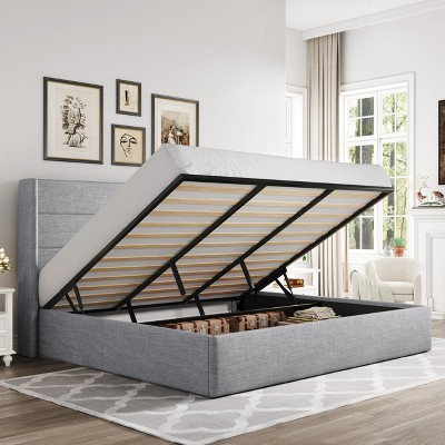 Allewie Lift Up Storage Bed, Button Tufted Headboard with Wingback, No Box Spring Needed, Hydraulic Storage, Modern