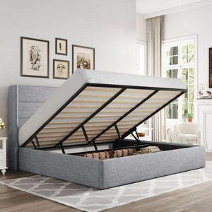 Allewie Lift Up Storage Bed, Button Tufted Headboard with Wingback, No Box Spring Needed, Hydraulic Storage, Modern - 1 of 4