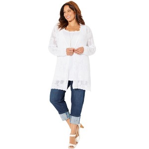 Catherines Women's Plus Size Pointelle Cardigan - 1 of 2