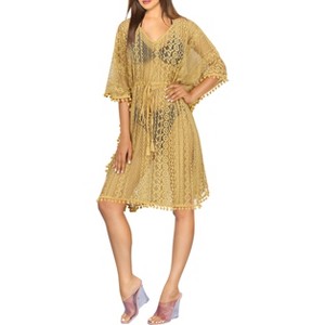 HAPPY BAY Women's House Daily Routine Evening Wear Vacation Holiday Casual Loungewear Relaxed Fit Caftan Midi Casual Sundress Medium-Large Beige, - 1 of 4