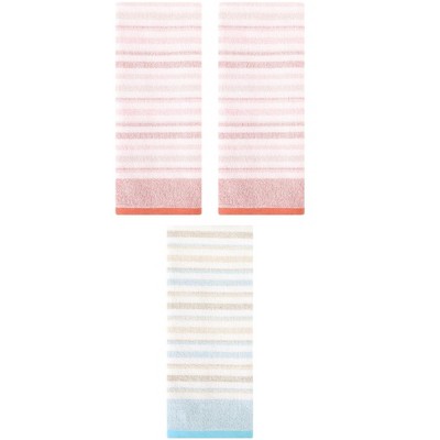 REGALWOVEN 3 Pack Striped Pattern Cotton Bathroom Decorative Hand Towels for Face Hair 13" x 27"