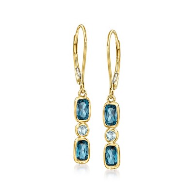 Ross-Simons 1.40 ct. t.w. Sky and London Blue Topaz Drop Earrings in 14kt Yellow Gold
