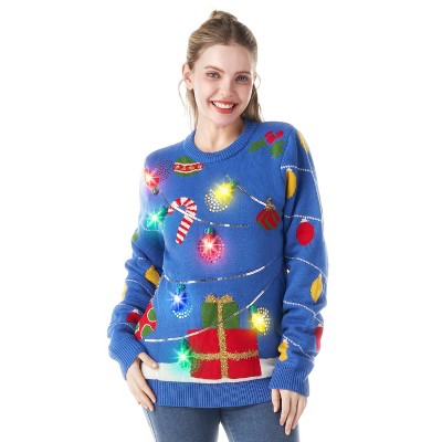 Joyfy Ugly Christmas Sweater for Women Built-in Bulbs LED Light Up Christmas Tree, Funny Christmas Party Sweater Women