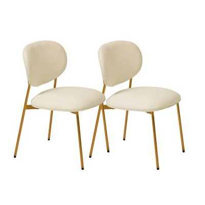 TOV Furniture McKenzie Boucle & Performance Vegan Leather Stackable Dining Chair - Set of 2 in Cream