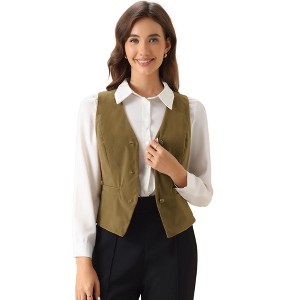 INSPIRE CHIC Women's Steampunk Velvet Sleeveless Button-Down V-Neck Suit Vest - 1 of 4