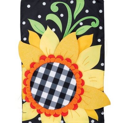 Home & Garden 18.0" Gingham Sunflower Applique Flag Double Sided Custom Decor  -  Flags