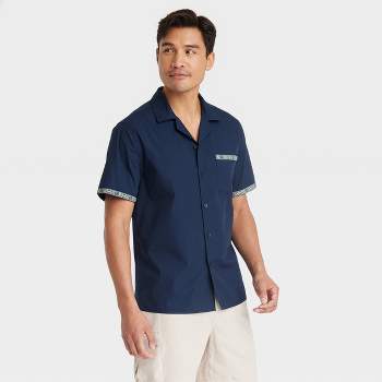 Men's Short Sleeve Trim Button-Down Shirt - Goodfellow & Co™ Navy Blue