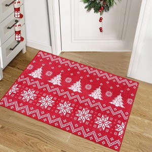 Washable Modern Christmas Tree Printed Rug Non Slip Low Pile Rug Soft Striped Xmas Floor Cover Foldable Indoor Carpet for Living Room Bedroom Office - 1 of 4