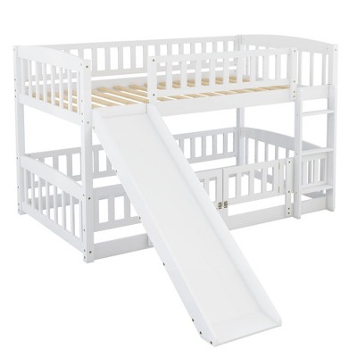 NicBex Bunk Bed with Slide,Low Loft Bed with Fence and Ladder for Toddler Kids Teens,White/Gray/Espresso