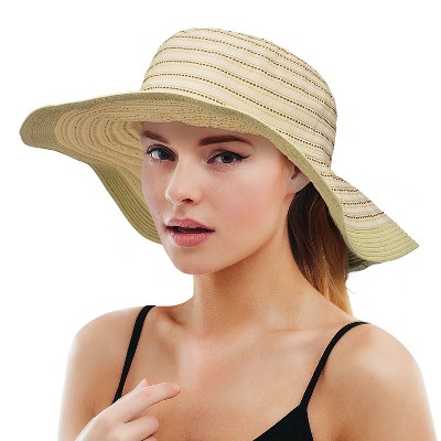 Solaris Womens Striped Straw Hat Floppy Beach Hats Foldable Wide Brim ...