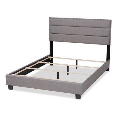 Gray Upholstered Full Bed with Nailhead Trim