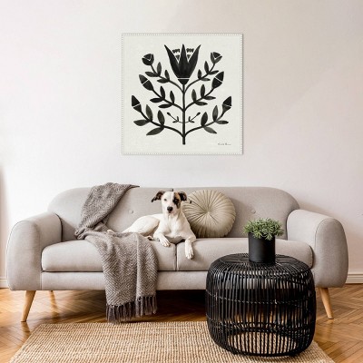 Nordic Black and White Beaded Canvas Botanical Wall Art