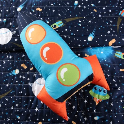 Navy Universe Kids Reversible Quilt Set with Rocket Pillow