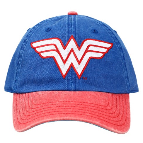 Wonder Woman White Logo Target Hat Acid For Girls Blue Wash Adjustable Traditional 