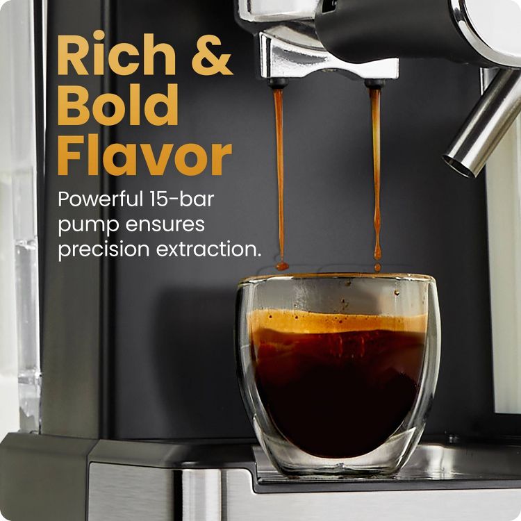 Chefman Barista Pro Espresso Maker Stainless Steel Finish: 1350W Electric Coffee Machine, Dishwasher-Safe Parts, 1.8L Capacity, 3 of 8