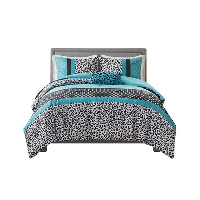 King Black and Teal Microfiber Reversible Bedspread Set