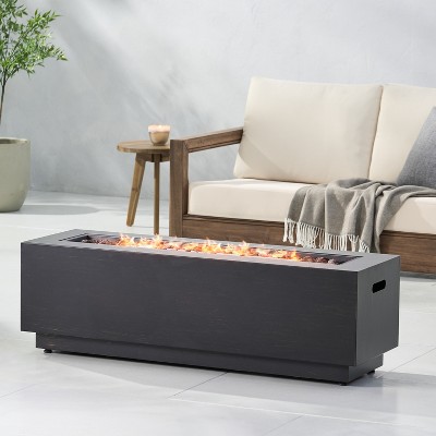 VYNXARIA 40" Outdoor 50000 BTU Rectangular Iron Propane Fire Pit, Dark Grey (Tank Cover not Included)