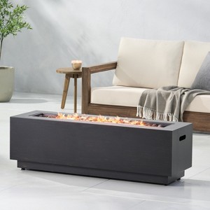 VYNXARIA 40" Outdoor 50000 BTU Rectangular Iron Propane Fire Pit, Dark Grey (Tank Cover not Included) - 1 of 4