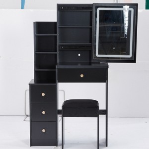 FONTOI Bedside Cabinet Vanity Table&Cushioned Stool, Dresser with Mirror&Tri-color Switching for Bedroom, Black, 12.6"*50.4"*29.2" - 1 of 4