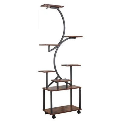 INFURNIC Planter Stands and Holders 61" Tall 8 Tiered Indoor Plant Shelf with Mobile Base and Grow Lights for Home Patio, Brown, 28.3"*10.2"*68.5"