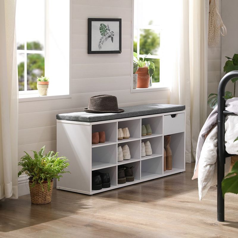 VASAGLE Storage Bench with Cushion, Drawer, and Open Compartments - Organize Shoes and Essentials with Ease, 3 of 11