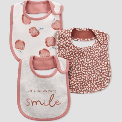 Image of Carter's Just One You®️ Baby Girls' 3pk Smile & Creme Bib - Gray/Pink