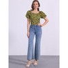 Allegra K Women's Puff Sleeve Square Neck Peasant Floral Blouse - 2 of 4