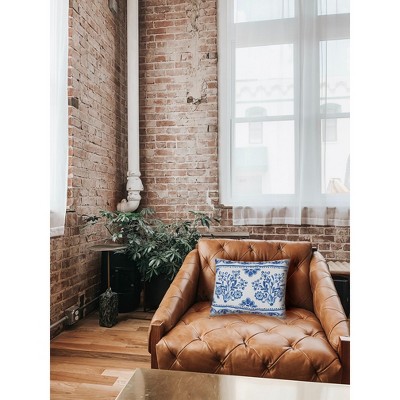 White and Blue Floral Pattern Outdoor Throw Pillow