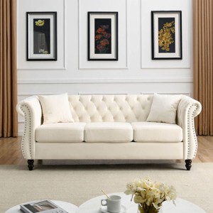 Chesterfield Sofa,Velvet Sofas,English Roll Arm Sofa,Upholstered Tufted Sofa With Nailhead-Cuddlewood - 1 of 4