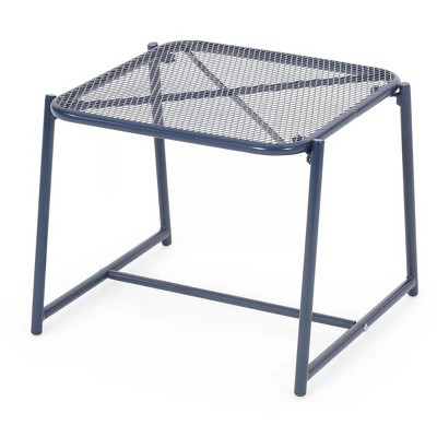 Syemin End Tables Outdoor Side Tables, Hollow out Sofa Table, Anti Rust Small Patio Table Metal Nightstand for Porch, Blue, 19.5"*18"*16.25"