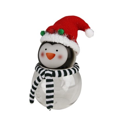 Ganz 8.5" Battery Operated Penguin Touch Activated Color Changing LED Lighted Glass Candy Jar