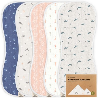 KeaBabies 5pk Organic Softe Muslin Burp Cloths for Baby Girls and Boys, Large Absorbent Burping Cloths for Babies, Baby Burp Clothes