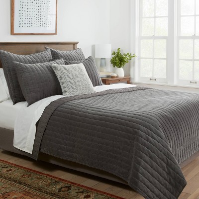 King Charcoal Cotton Velvet Channel Stitch Quilt