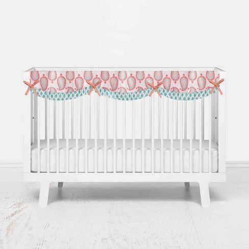 Bacati Sophia Paisley Aqua Coral Long Side Crib Rail Guard Cover