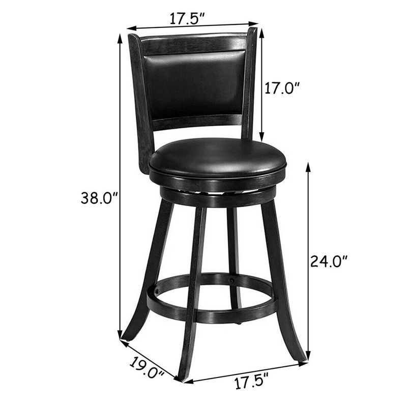 Costway 2PCS 24'' Swivel Counter Stool Dining Chair Upholstered Seat Black, 4 of 11