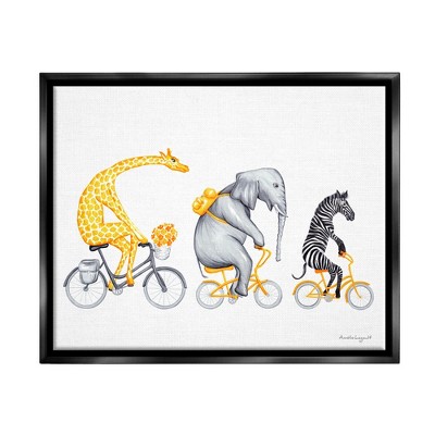 Stupell Industries Savanna Animals Riding Bikes Bicycles Yellow Accent Floater Canvas Wall Art
