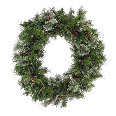 30" Prelit LED Glistening Pine Wreath White Lights - National Tree Company