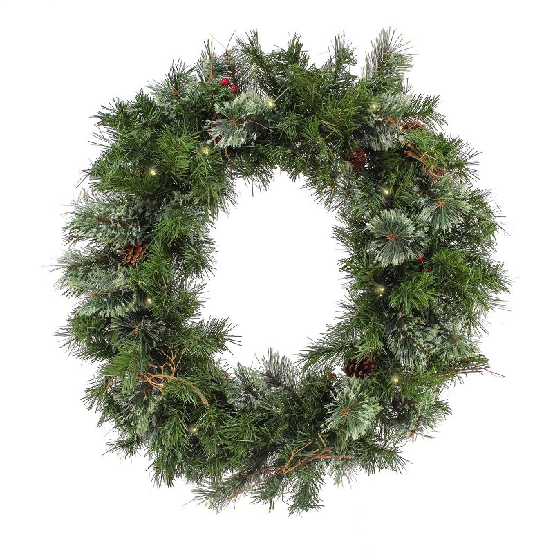 30" Prelit LED Glistening Pine Wreath White Lights - National Tree Company, 1 of 5
