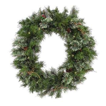 30" Pre-lit Battery Operated LED Glistening Pine Artificial Wreath White Lights - National Tree Company