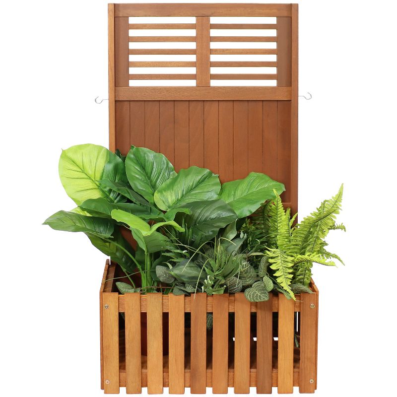 Sunnydaze Outdoor Garden Meranti Wood with Teak Oil Finish Planter Box with Privacy Screen and 2 Hooks for Hanging Basket Planters - 44" H - Brown, 6 of 12