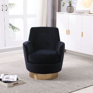 CAVINAS Swivel Chair, Swivel Accent Chair, Round Barrel Chairs with Gold Stainless Steel Base, Armchair for Living Room, Reading Chairs for Bedroom - 1 of 4