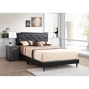CAVINAS Full Size Modern Sleek Platform Bed Frame with High Upholstered Headboard,No Box Spring Needed - 1 of 4