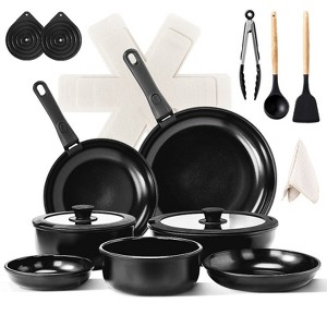 SEVOBAL Pots and Pans 23-Piece Aluminum Cookware Set Non-Stick Pots and Pans Set with Removable Handles for Kitchen Camping, Black, 12"*12"*3" - 1 of 4