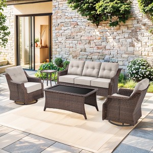 Buenhomino Wicker Patio Furniture Set-All Weather Rattan Patio Sofa Set with Swivel Rocker Chairs Outdoor Conversation Set for Deck Lawn Porch - 1 of 4