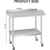 Stainless Steel Prep Table,with Backsplash,Adjustable Undershelf and 4 Caster Wheels,Commercial Heavy Duty Table with Adjustable Under Shelf - 3 of 4