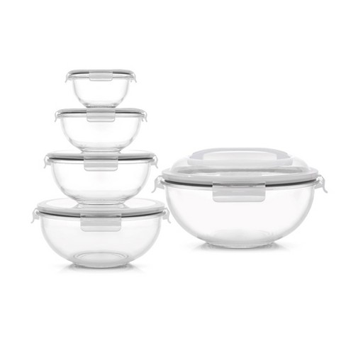 HOCHSTE Glass Mixing Bowls Nesting Bowls With Lids Food Storage Stackable 5  Pcs